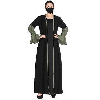 Designer Shrug and inner abaya combo- Black-Jade Green